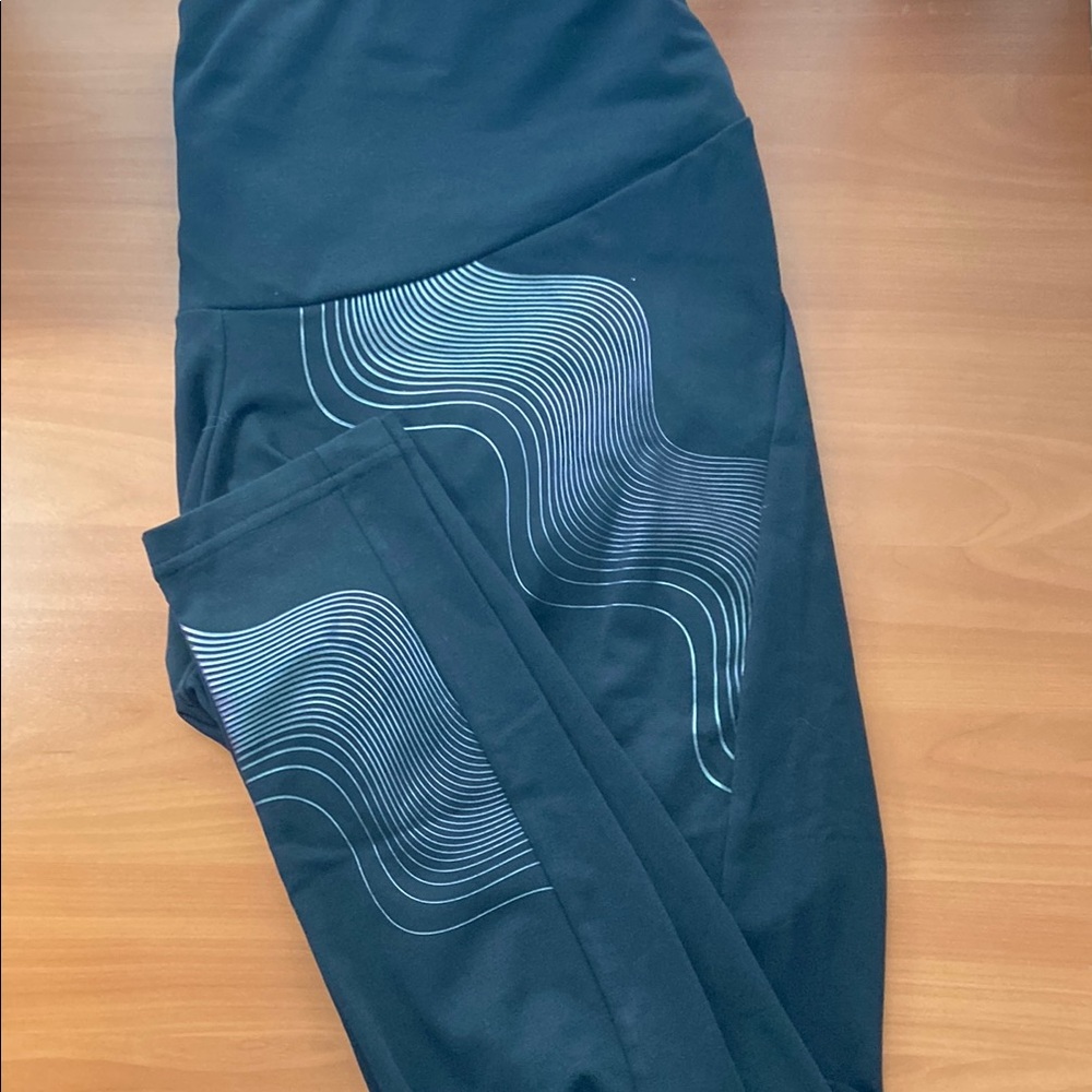 adidas Black Leggings with White Wave Design